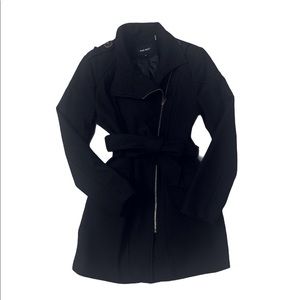 Nine West Black Belted Wool-Blend Military Coat 8